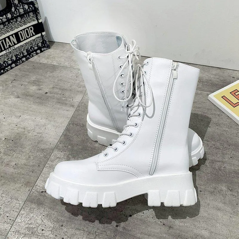 Mid calf white boots hotsell