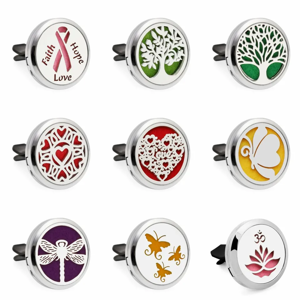 Butterfly Tree of Life Essential Oil Bil Perfume Diffuser Locket Vent Clip Pendant Magnetisk Slumpmässig Skicka 10 sts oljekuddar som gåva