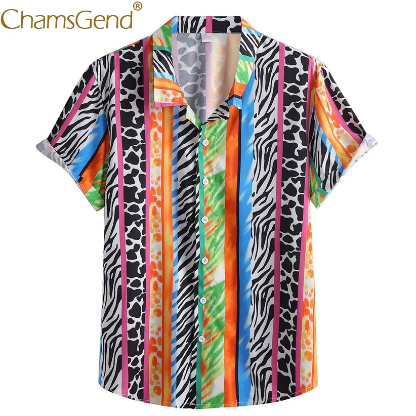 Leopard Print Short Sleeve Shirt Blus för män Hot Sommar 2020 Nyligen Mode Slå ner Krage T-shirt Man Skjortor