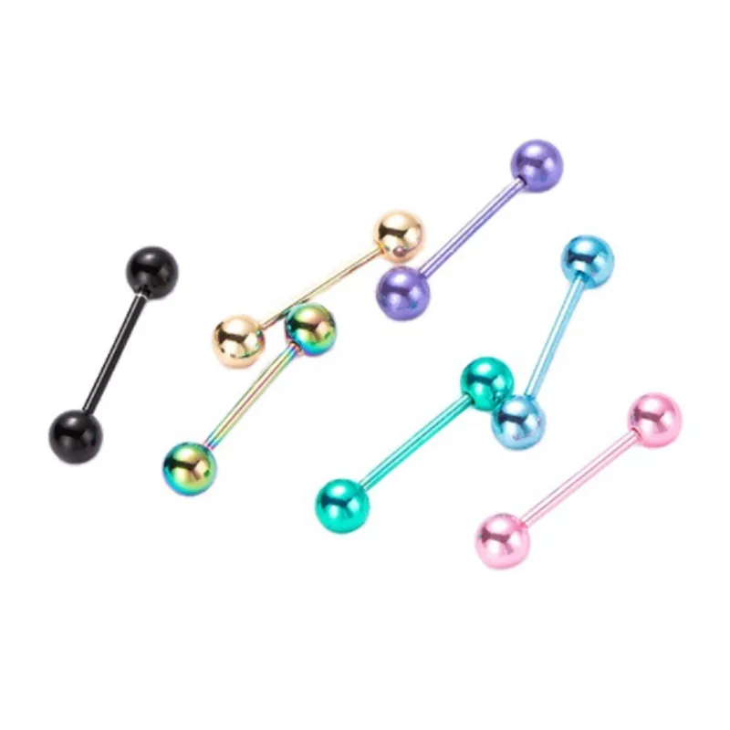 Set of 7 PCS 14G Stainless Steel Colorful Tongue Bar Rings Straight Barbell Body Piercing Jewelry