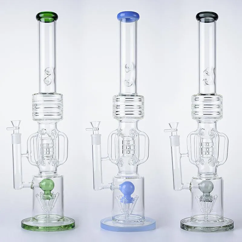 7mm Dikke Rechte Buis Recycler Waterpijpen Groen Zwart Blauw Dikke Glas Grote Gongs Drum Vat Perc Slited Raket Percolator Waterleidingen 14mm Vrouwelijke Joint WP2121