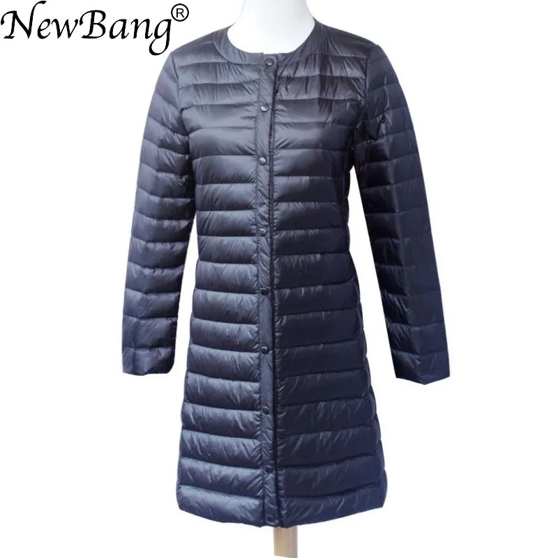 NewBang marque doudoune femme longue duvet de canard femmes léger chaud Linner Slim Portable simple boutonnage manteau 201102