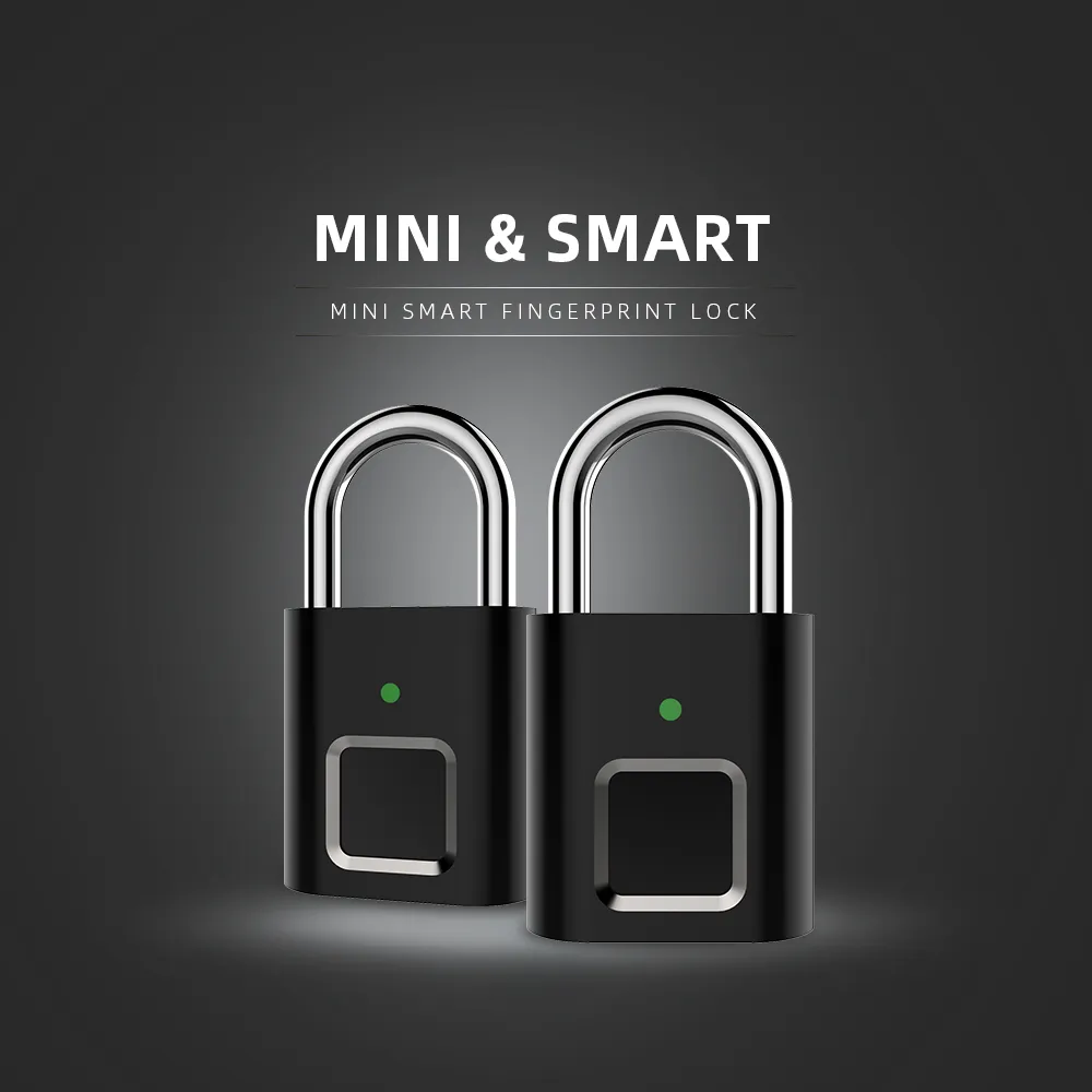 Mini Lås upp uppladdningsbar Smart Lock Keyless Fingeravtryckslås Anti-stöld Säkerhet Hänglås Dörr Bagagelås Liten Box Y200407