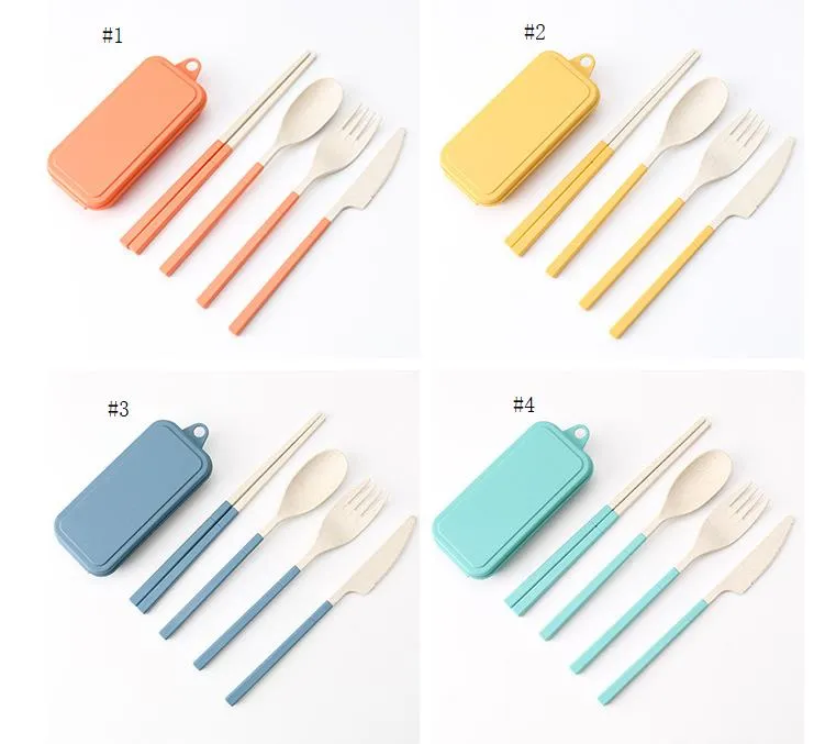 Creative wheat straw folding tableware set with detachable foldable travel cutlery sets and chopsticks Fork portable SN2625
