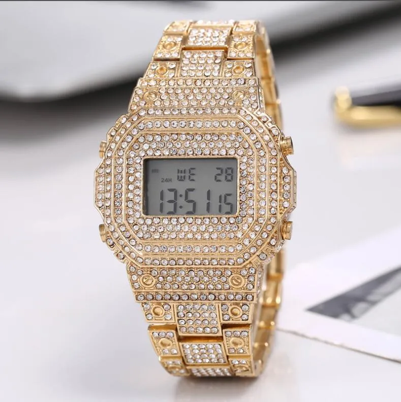 Impermeables Diamantes Moda Para Mujer Para Hombre Relojes LED