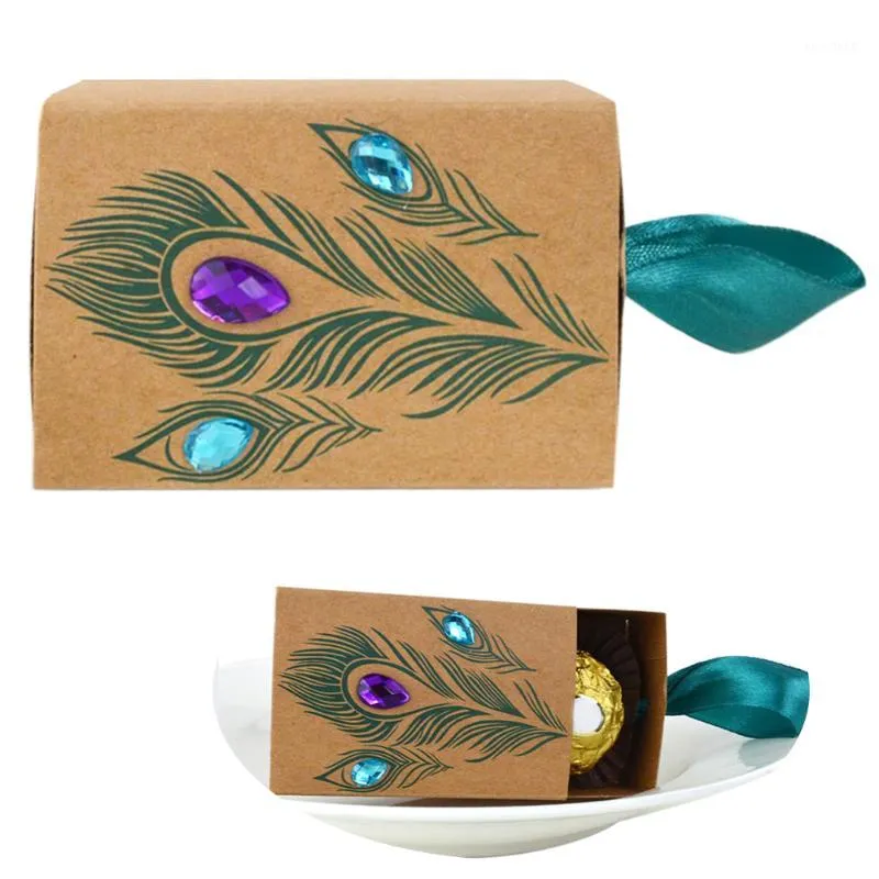Gift Wrap 50PCS Wedding Favors Paper DIY Box Faux Rhinestone Birthday Packaging Kids With Ribbon Holder Peacock Drawer Design1