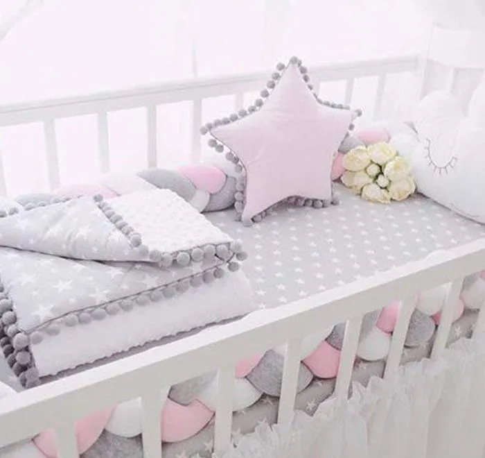 Baby Crib Bumper Knotted Braided Plush Nursery Cradle Decor