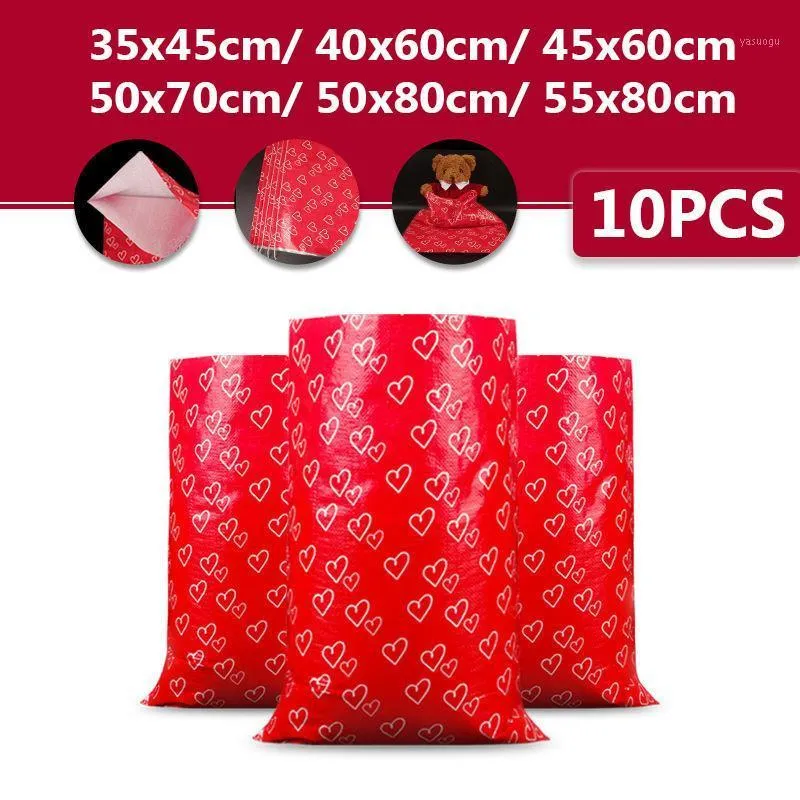 Förvaringspåsar 10st Red Heart Pater PP Woven Bag Camping Paket Flytta Hem Quilt Kläder Stor Storlek Present Wrap