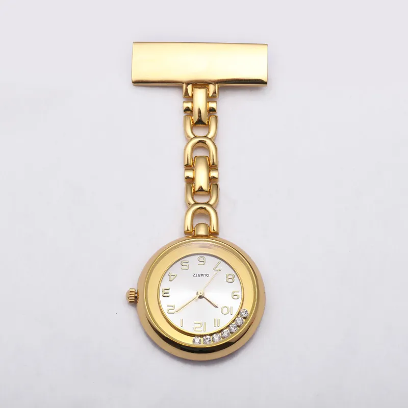 Nurse Pocket watches Clip-on Fob Stainless Steel Lapel Pin Brooch TOP Quality Rose Gold Fob Crystal Nursing Watch