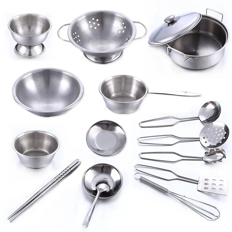 Stainless Steel Miniature Mini Kitchen Tableware Toy For Kids (Set