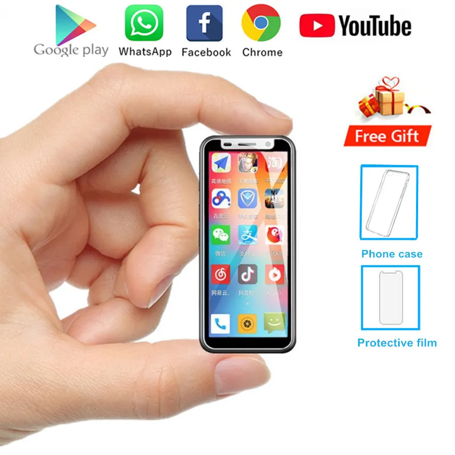 Super Mini Pocket Cell Phones Original Melrose Quad Core Luxury Telefon GPS WiFi Face ID Android 8.1 Smartphone Små mobiltelefon Google Play Store Free Case
