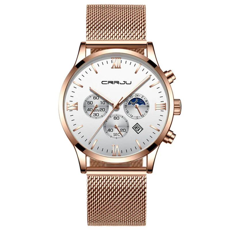 2021 CRRJU Chronograph Watch Watch Homens Simples Moda Casual Vestido de Aço Inoxidável Relógios 30 m Diários Data à prova d'água Relogio