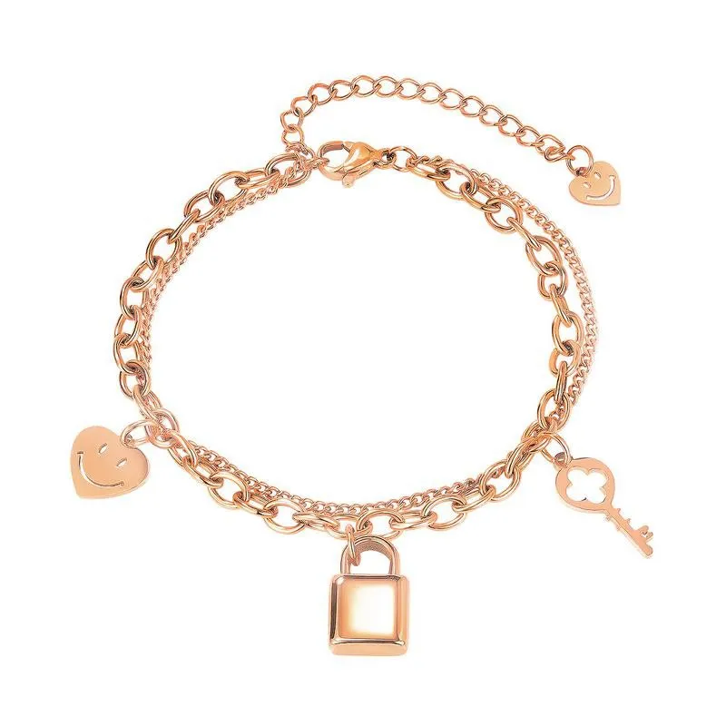 Mode-sieraden Armband Luxe Designer Mooie Lock Key Rose Gold Titanium roestvrijstalen ketting bedelarmband voor vrouwen meisjes studenten