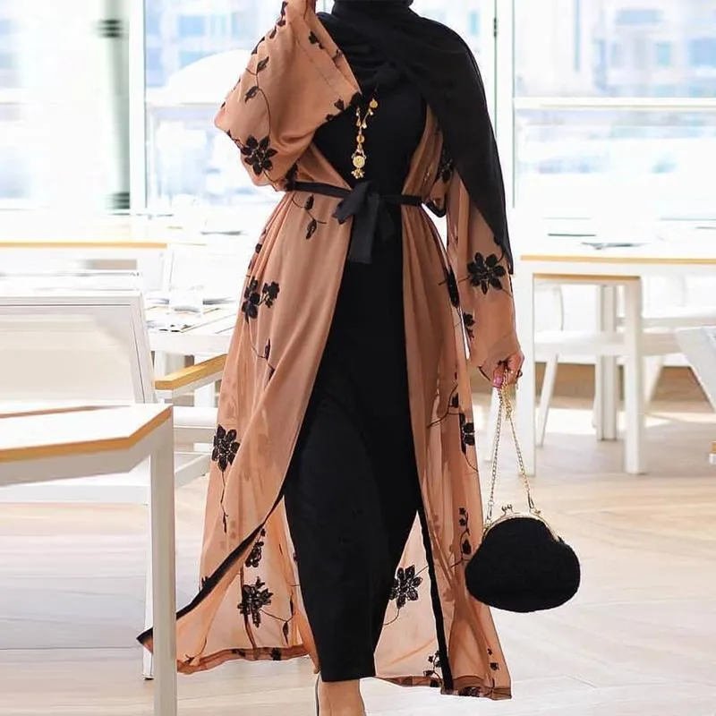 Chiffong dubai abaya kimono islam muslim hijab klänning abayas för kvinnor kaftan kaftan marocain turkiska islamiska kläder robe coat1