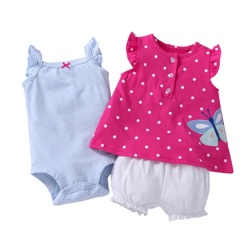 sleeveless dot tops+bodysuit stripe+shorts for baby girl summer outfit cute newbron clothes set babies clothing new born suit