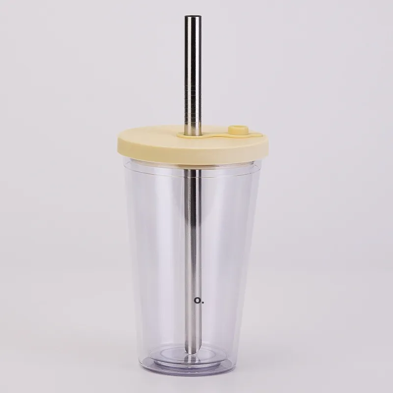 16oz Réutilisable Boba Cup Double paroi épaisse en plastique Tumbler Conception anti-fuite Bubble Tea Mug avec paille par mer BWE12666