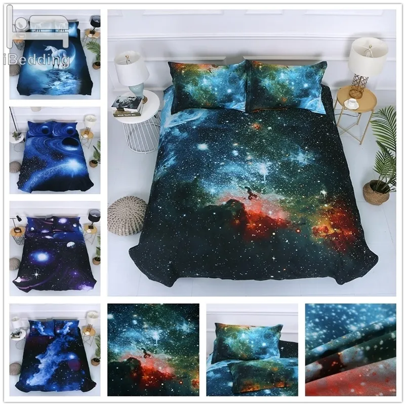 5styles Galaxy Starry Sky Unicorn 3D Sängkläder Utskriven Duvet Cover Set Queen King Twin Size 201021