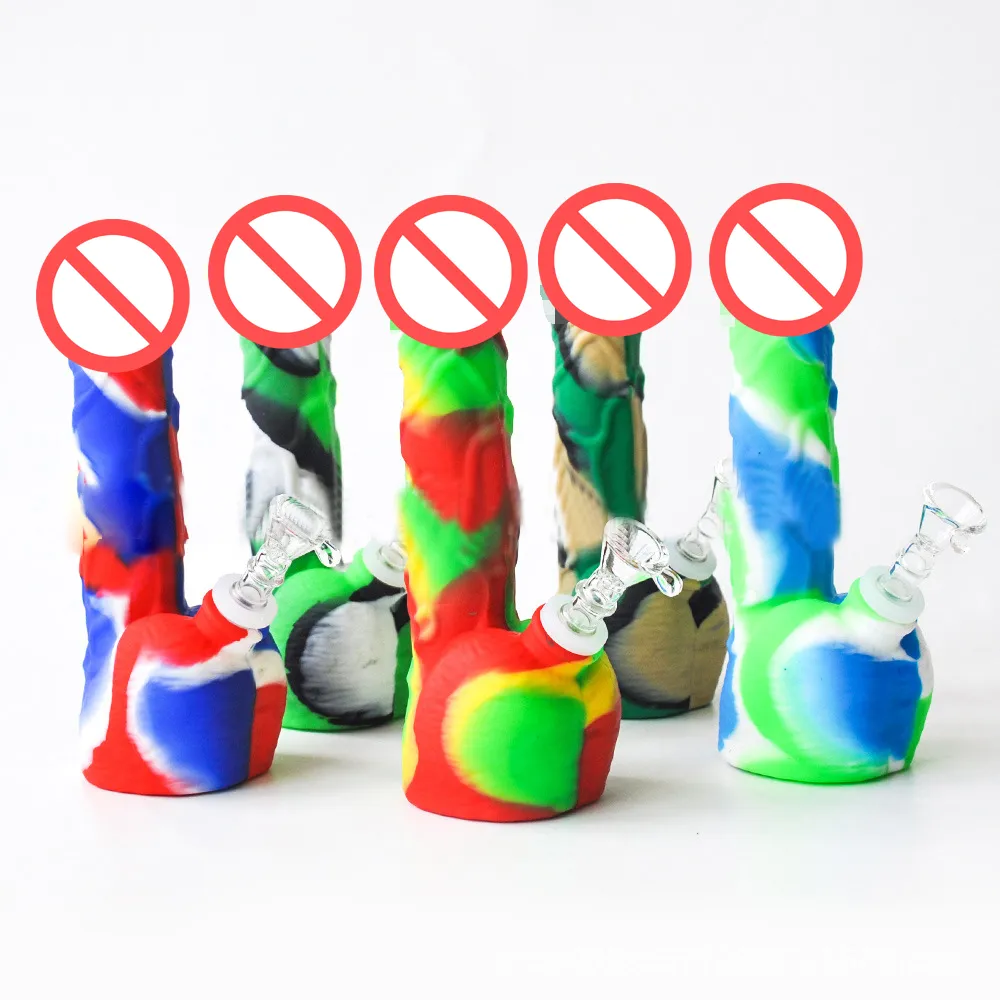 8 Polegadas O pênis masculino Tubo de Silicone Bong de Água Com downstem LIBERAÇÃO Para Fumar Silicone Dab Rigs Unbreakable Oil Rig Bongs