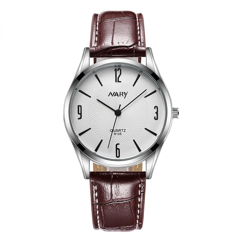 Watchbr-Fashion Top Quartz Hollow Mechanical Watches Men's Genuine Waterproof Watch Men (Brown leather belt with white face 304L)