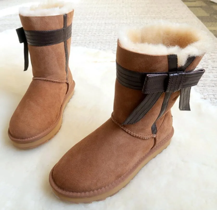 Vinter snöstövlar bowknot kvinnor varm klassisk båge boot designer julskor 3n2 röd grå svart storlek 36-40 för kvinnlig