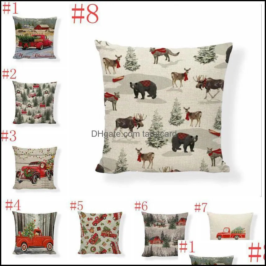 Pillowcase Xmas Red Car Printing Pillow Covers Christmas Tree Throw Pillow Case Sofa Couch Cushion Cover Christmas Decoration