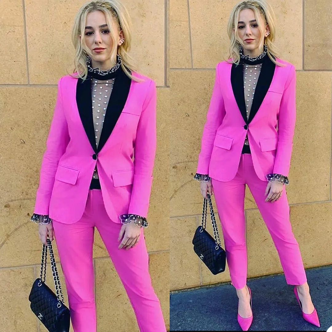 Hot Pink Red Carpet Frauen Hosenanzüge für Hochzeit Mutter der Braut Anzug  Damen Abend Party Smoking formelle Kleidung 2 Stück