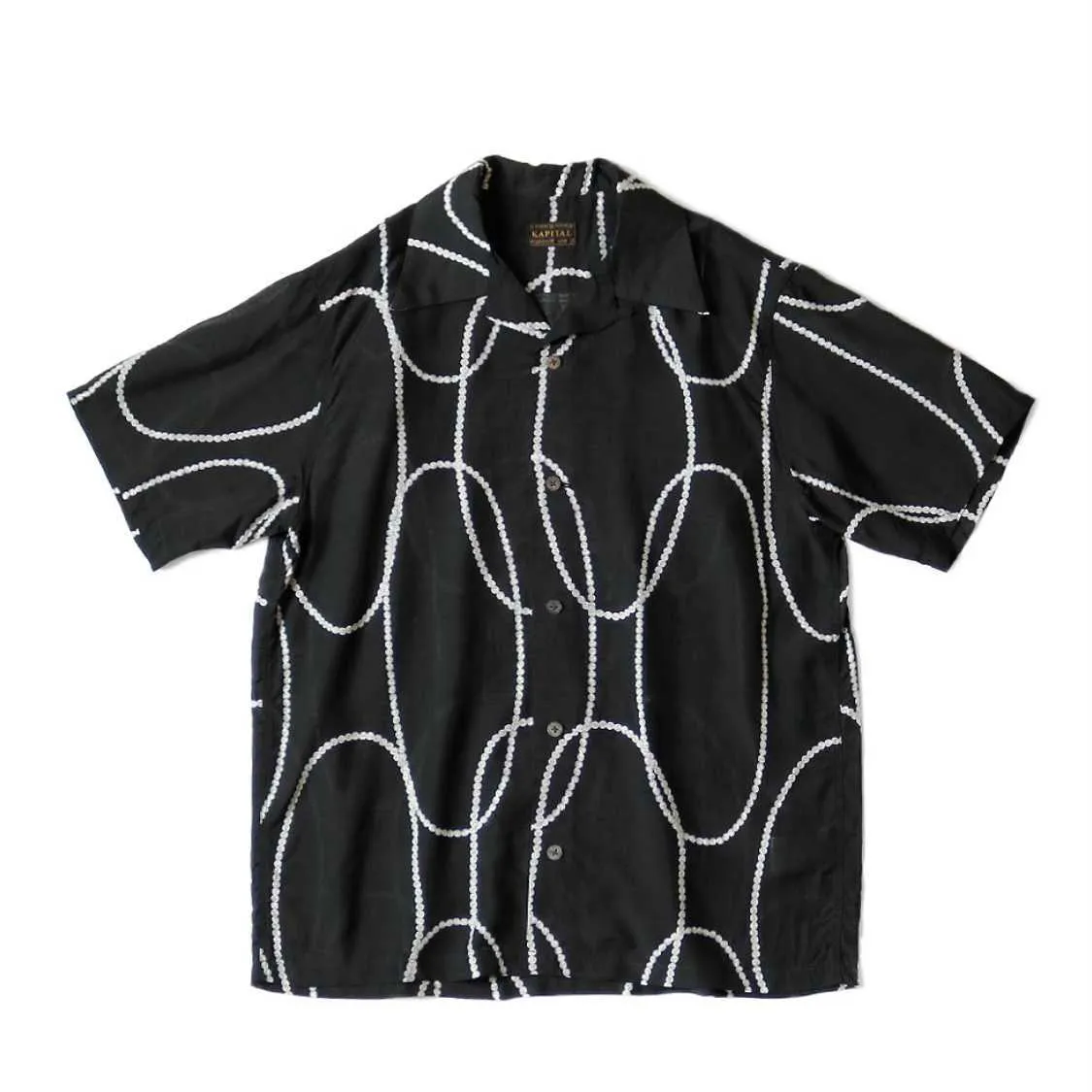 Camicie casual da uomo 21ss Kapital Hirata hohiro trend stripe stampa geometrica Camicia a maniche corte in seta hawaiana