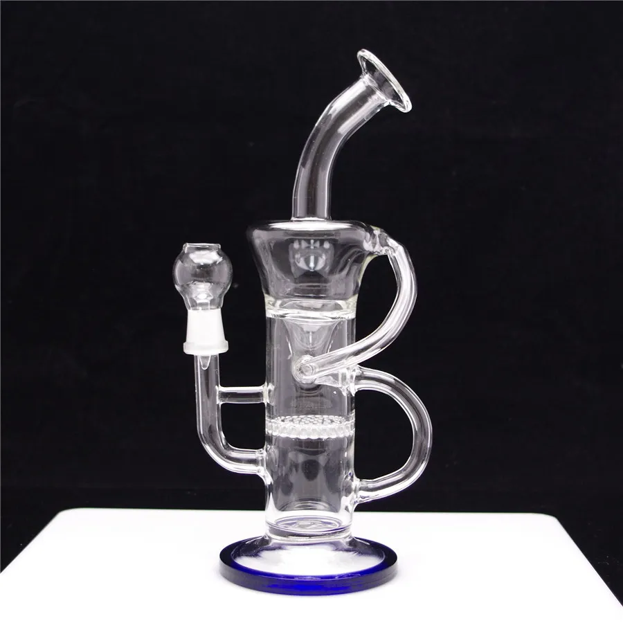 10.5in Clear Blue Edge Honeycomb Perk Hookah Glass Bongs With 1 Clear Bowl inkluderade 1 Clear Glass Needle Global Leverans