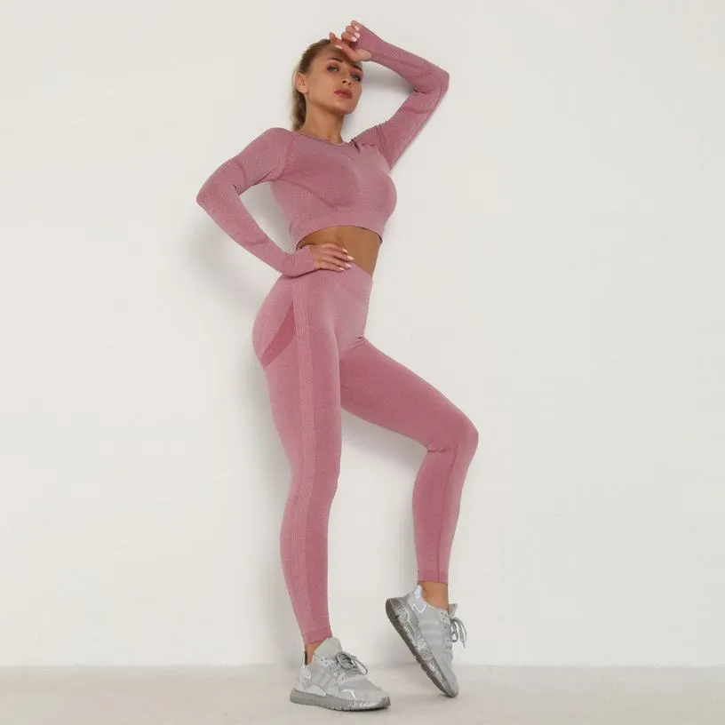 Women's Seamless Yoga Set - High Waist Gym Running Leggings Workout Fitness  Clothing