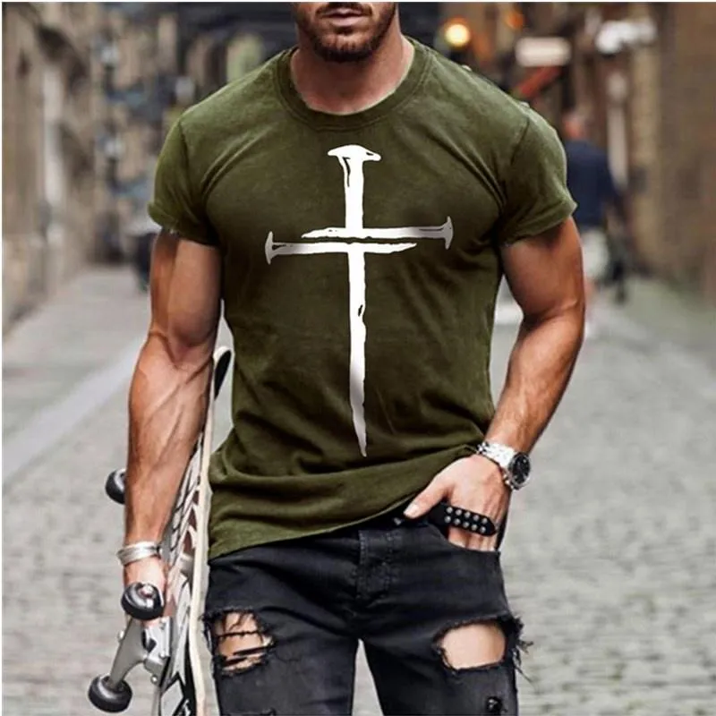 Erkek T-Shirt Rahat Erkekler Tshirt Tüm Maç İsa Mesih Çapraz 3D Baskılı T-shirt 2022 - Kısa kollu büyük boy