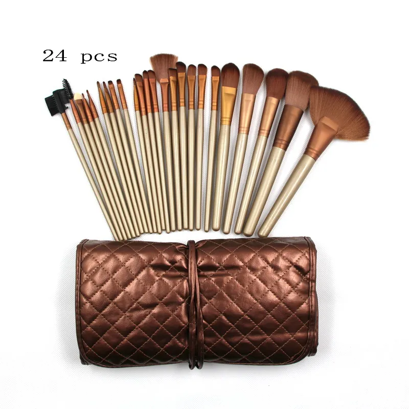 24 stks Pro Make-up Borstel Roll Set Professionele Bruin Case Hoogwaardige Coloris Cosmetics Make-up Borstels