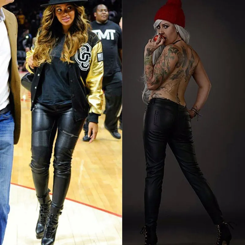 DHgate.com:Womens Faux Leather Moto Pants, High-Waisted PU