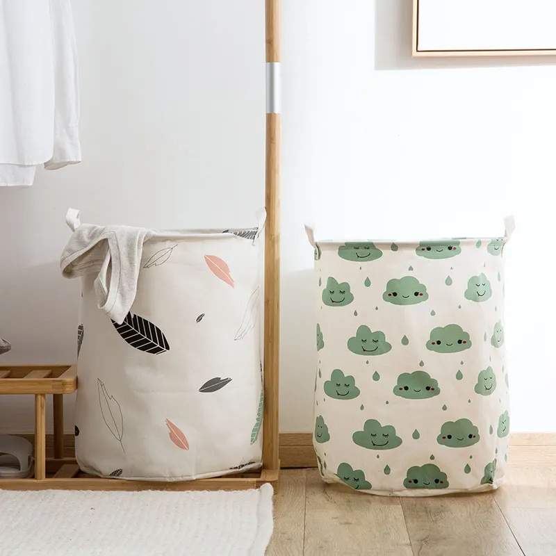 Home Großer Wäschekorb Aus Baumwolle-Leinen – 50 Cm Hoch, 40 Cm Durchmesser, Stylische Aufbewahrung Für Kleidung & Spielzeug
