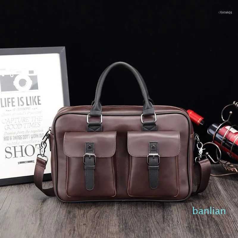 حقائب جلدية للرجال حقائب أزياء الأعمال يده حقيبة واحدة الكتف حقيبة مكتب للنساء النساء 1