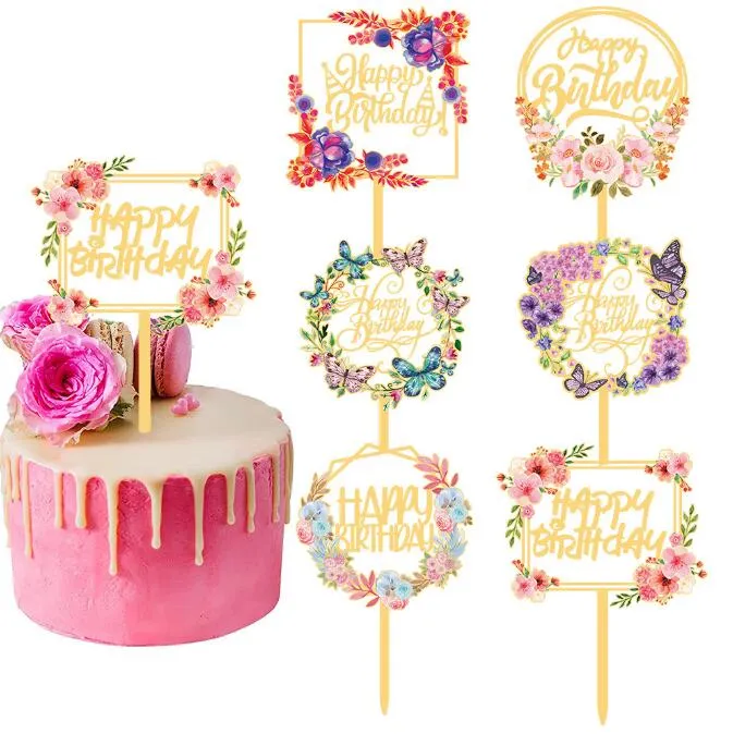 Cake Toppers Acrylic Happy Birthday for Children or Adults Cupcake Topper Dessert Party Anniversary Decorations