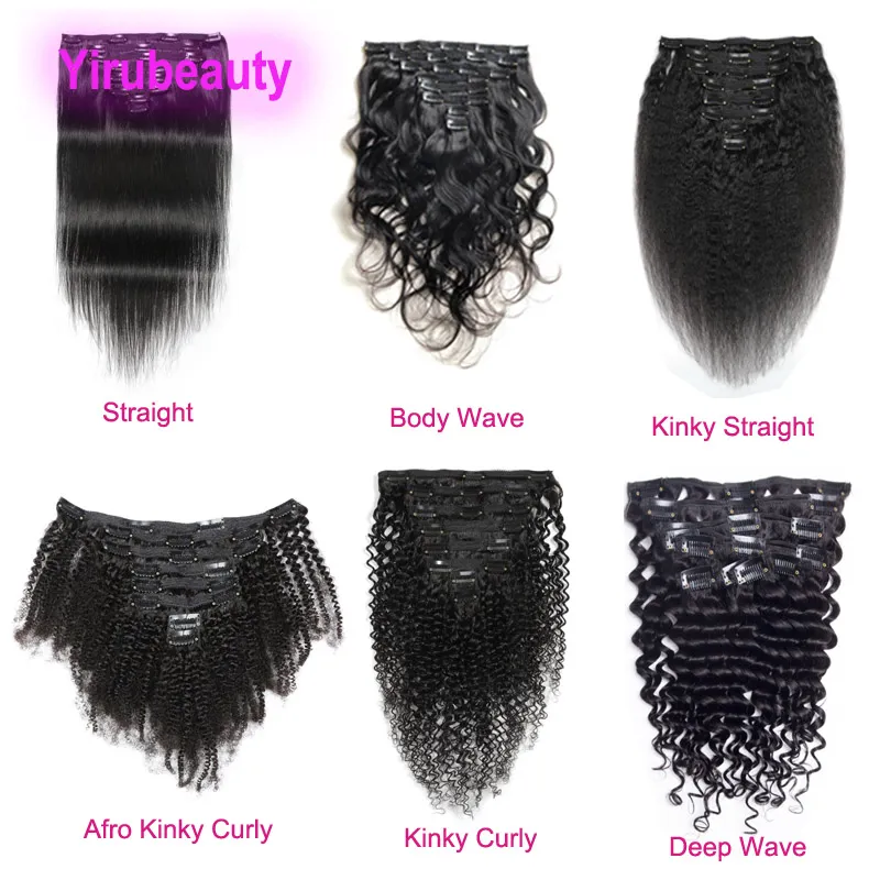 Cabello humano malasio Afro Kinky Curly Kinky Clip recto en extensiones de cabello Color natural Ins Venta al por mayor 120 g Productos para el cabello rizado