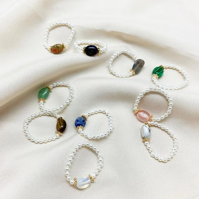 Perles d'eau douce perles anneaux pour femmes pierre naturelle Boho bijoux élastique réglable bague de mariage cadeau prix de gros
