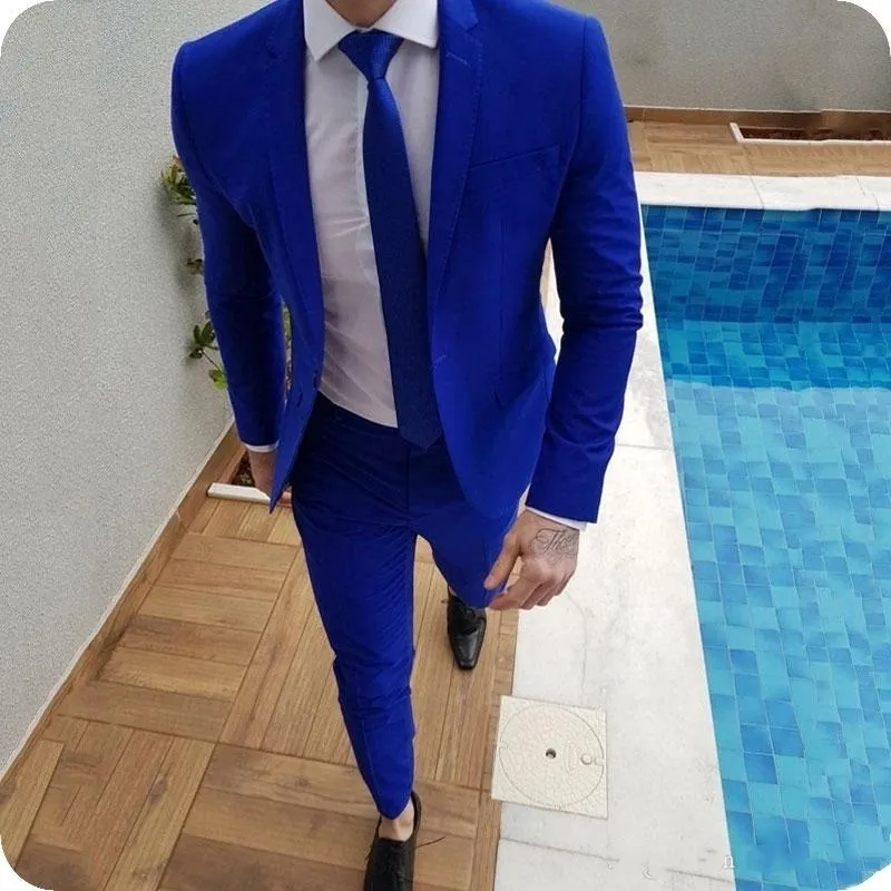 Новое Прибытие Royal Blue Comp Trooms Groom Tuxedos Последние штаны Дизайн Мужские свадебные костюмы Мужской тонкий подходящий куртка + брюки + галстук 201105