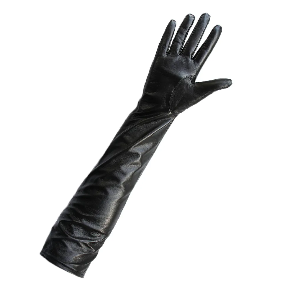 Mens Leather Sheepskin Long Leather Gloves Extra Long Straight Style