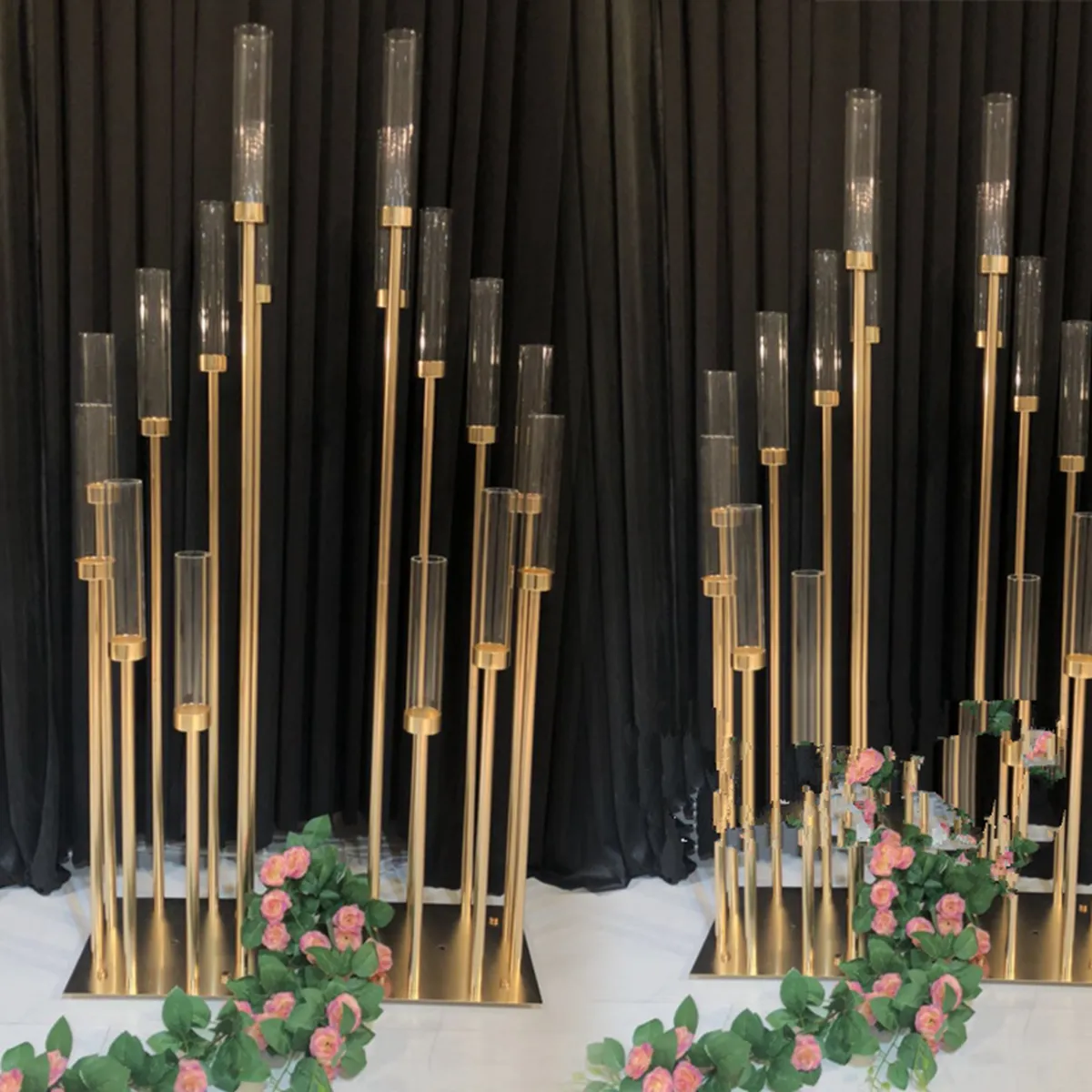 Nuovo design decorazione romantico di lusso di lusso alti metalli candelabri per centrotavola di nozze tavola di nozze centrotavola oro fondali oro arches taper candelabro