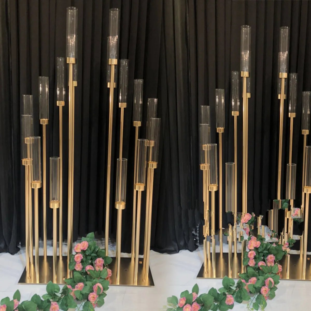 Novo Design Decoração Romântico Luxo Alto Metal Candelabros Para Centros de Casamento Centerpieces Mesa Centralpiece Cenários de Ouro Arcos Arcos Caper Castiçal Suporte