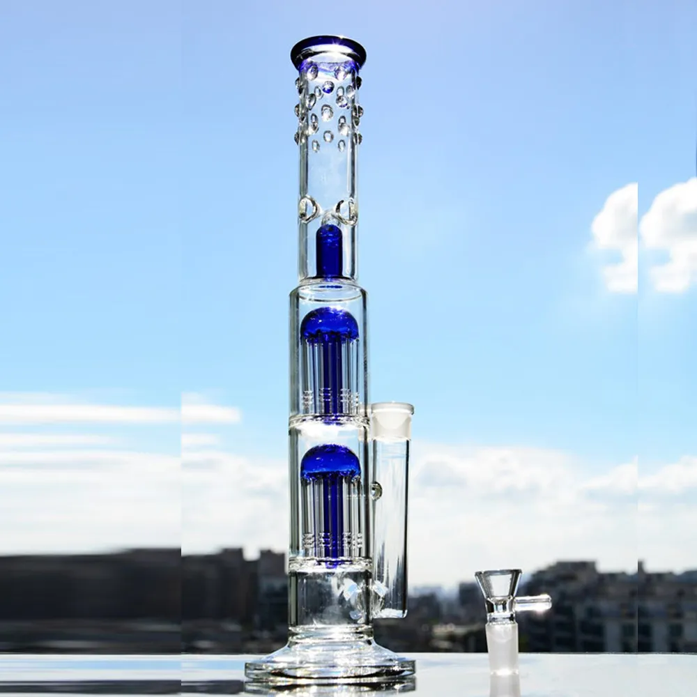 Dropshipping Double Arm Tree Perc Glass Bong With Ice Notches And 18mm