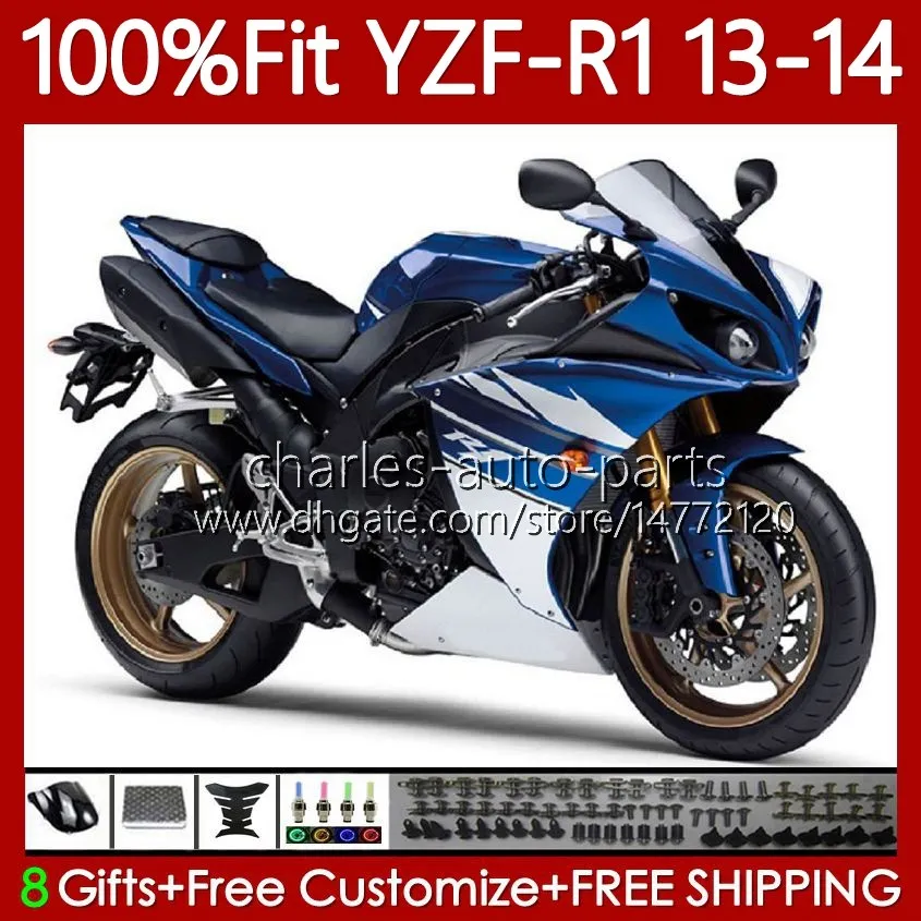 OEM Body Kit für Yamaha YZF-R1 YZF1000 YZF R 1 Weiß Blau 2013-2014 MOTO Karosserie 97No.76 YZF R1 1000 CC 2013 2014 1000CC YZF-1000 YZFR1 13 14 Spritzguss-Verkleidung