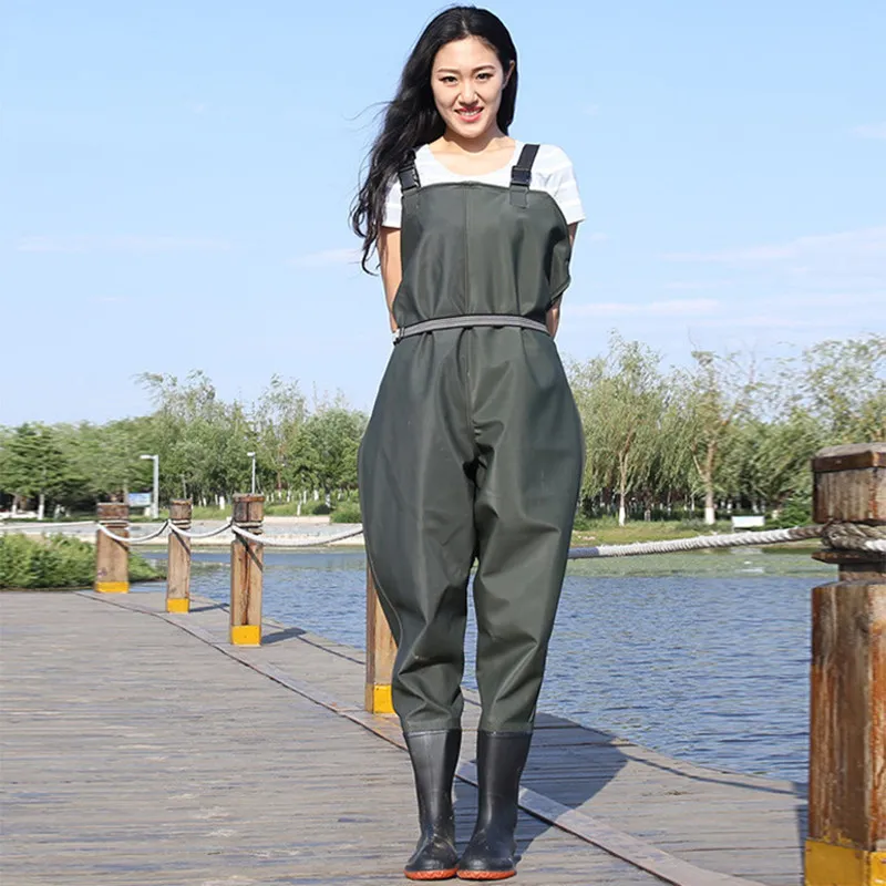 Waterproof Fishing Thickening Half-body PVC Waders Pants Non-slip Boots  Women Beach Camping Hunting Wading Jumpsuit A9251