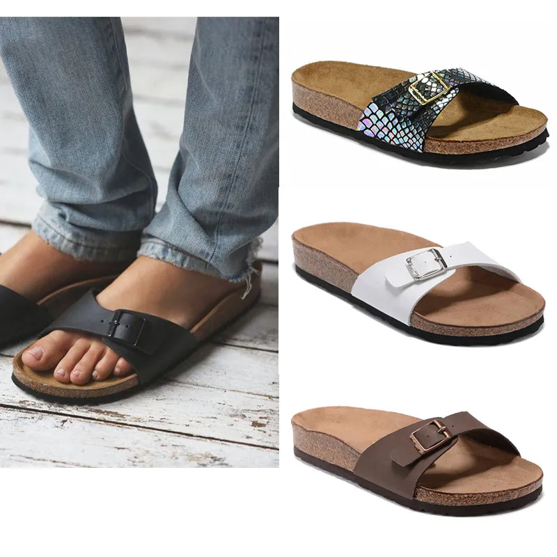 2023 Cork Madrid tofflor Herrens kvinnliga strand sandaler skor toppkvalitet glid sommar mode bred platt toffel plattform sandaler flip flop