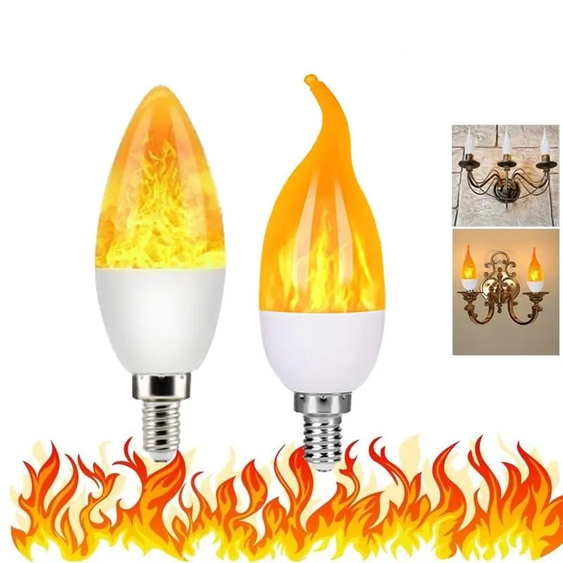 Lampor 3 Modes LED Flame lampa E14 E27 B22 Effekt Brandlampa Flimrande emulering 110V 220V för Halloween jul