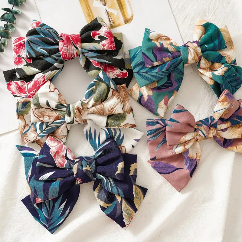 Big Bow Three Layer Hair Clips, Floral Printed Silver Plated  display picture 2