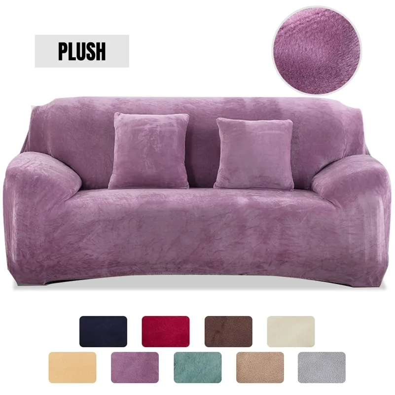 Velvet Plush Thicken Sofa Cover All-inclusive Elastic Sectional Couch Cover for Living Room Chaise Longue L Shaped Corner Covers LJ201216