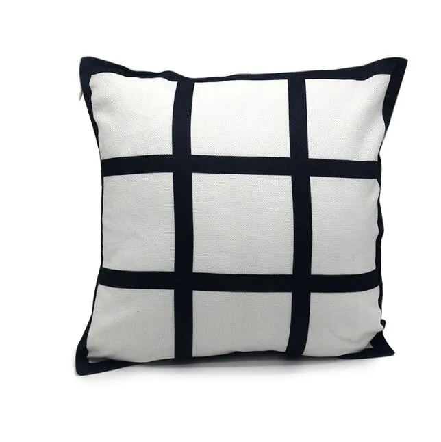 100pcs Pillow Case Sublimation 9 panel cover Blank black grid woven Polyester heat transfer