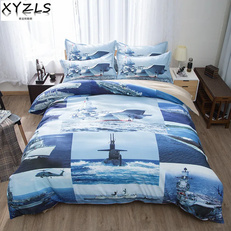 Xyzls Battleship Rainha Algodão Cama Set Single King Twin Twin Fãs Militar Menu Bedding Kit Soldado Duplo Cama Lineings T200706